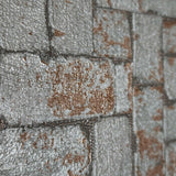 Z3467 Brass coper metallic faux small brick stone tiles textured modern wallpaper roll