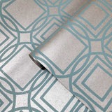 12409, LC7152 Brass cream metallic teal trellis square circle lines natural cork wallpaper 3D
