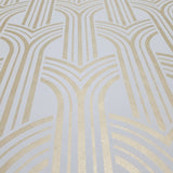 DC61303 Broadway Arches arthouse trellis lines white yellow gold metallic Wallpaper roll