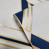 DC60502 Brooklyn Diamond Navy blue white Gold Metallic trellis modern geo Wallpaper roll