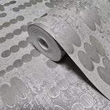 C18822 Light gray silver metallic faux concrete textured polka dots Modern Wallpaper 3D