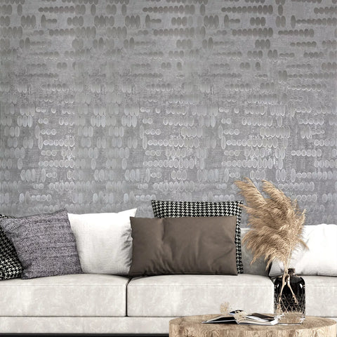 C18822 Light gray silver metallic faux concrete textured polka dots Modern Wallpaper 3D