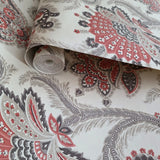 CB10800 Off white red gray flowers giacomo Bohemian Monarchos Paisley floral wallpaper
