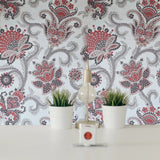 CB10800 Off white red gray flowers giacomo Bohemian Monarchos Paisley floral wallpaper
