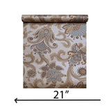 CB10804 Taupe brown teal Giacomo Bohemian flowers Monarchos Paisley floral wallpaper 3D