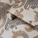 CB10804 Taupe brown teal Giacomo Bohemian flowers Monarchos Paisley floral wallpaper 3D