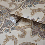 CB10804 Taupe brown teal Giacomo Bohemian flowers Monarchos Paisley floral wallpaper 3D