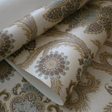 CB10804 Taupe brown teal Giacomo Bohemian flowers Monarchos Paisley floral wallpaper 3D