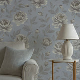 CB11008 Floral Purple white brown silver large peony flowers botanical blooms Wallpaper
