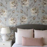 CB11008 Floral Purple white brown silver large peony flowers botanical blooms Wallpaper
