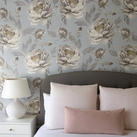 CB11008 Floral Purple white brown silver large peony flowers botanical blooms Wallpaper
