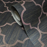 CB12507 Black olive brown gold copper trellis natural Grasscloth textured geo Wallpaper
