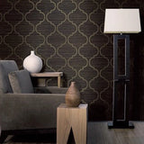 CB12507 Black olive brown gold copper trellis natural Grasscloth textured geo Wallpaper