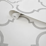 CB12608 Classic Moroccan Trellis soft off white gray textured geo ogee wallpaper roll 3D