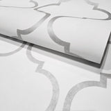 CB12608 Classic Moroccan Trellis soft off white gray textured geo ogee wallpaper roll 3D