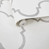 CB12608 Classic Moroccan Trellis soft off white gray textured geo ogee wallpaper roll 3D