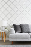 CB12608 Classic Moroccan Trellis soft off white gray textured geo ogee wallpaper roll 3D
