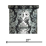CB22200 Victorian Silver foil metallic deep black traditional damask modern wallpaper 3D
