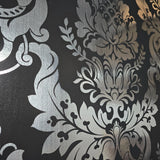 CB22200 Victorian Silver foil metallic deep black traditional damask modern wallpaper 3D
