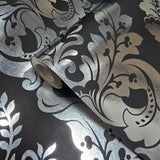 CB22200 Victorian Silver foil metallic deep black traditional damask modern wallpaper 3D
