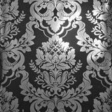 CB22200 Victorian Silver foil metallic deep black traditional damask modern wallpaper 3D
