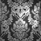 CB22200 Victorian Silver foil metallic deep black traditional damask modern wallpaper 3D

