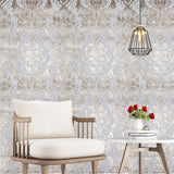 CB22205 Ivory beige cream gold metallic natural cork textured Victorian damask Wallpaper