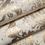 CB22205 Ivory beige cream gold metallic natural cork textured Victorian damask Wallpaper