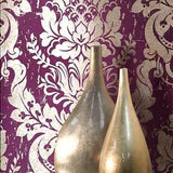 CB22209 Burgundy red silver metallic natural cork textured Victorian damask Wallpaper 3D
