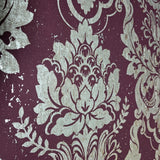 CB22209 Burgundy red silver metallic natural cork textured Victorian damask Wallpaper 3D
