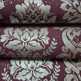 CB22209 Burgundy red silver metallic natural cork textured Victorian damask Wallpaper 3D
