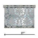 CB53802 Teal silver metallic foil matt gray Acanthus Leaves damask Victorian wallpaper
