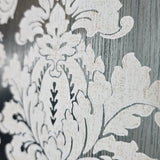 CB53802 Teal silver metallic foil matt gray Acanthus Leaves damask Victorian wallpaper
