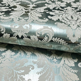 CB53802 Teal silver metallic foil matt gray Acanthus Leaves damask Victorian wallpaper
