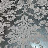 CB53802 Teal silver metallic foil matt gray Acanthus Leaves damask Victorian wallpaper
