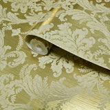 CB53805 Egerton Yellow foil gold metallic Acanthus Leaves damask Victorian wallpaper 3D
