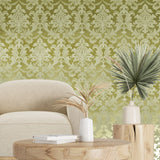 CB53805 Egerton Yellow foil gold metallic Acanthus Leaves damask Victorian wallpaper 3D
