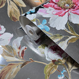 CB54400 Silver foil metallic pink blossom branches flowers blooming peonies wallpaper 3D
