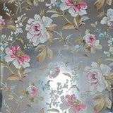 CB54400 Silver foil metallic pink blossom branches flowers blooming peonies wallpaper 3D
