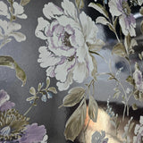 CB54404 Silver foil metallic purple blossom branches flowers blooming peonies wallpaper
