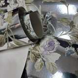 CB54404 Silver foil metallic purple blossom branches flowers blooming peonies wallpaper
