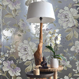 CB54404 Silver foil metallic purple blossom branches flowers blooming peonies wallpaper
