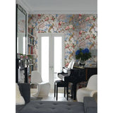 CB54601 Silver foil metallic blue Chinoiserie blossom branches birds flowers wallpaper
