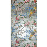 CB54601 Silver foil metallic blue Chinoiserie blossom branches birds flowers wallpaper
