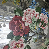 CB54601 Silver foil metallic blue Chinoiserie blossom branches birds flowers wallpaper
