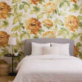 CB90003 Floral orange green off white large peony flowers botanical blooms Wallpaper 3D
