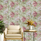 CB90005 Floral brass gold metallic pink large peony flowers botanical blooms Wallpaper

