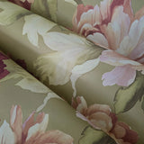 CB90005 Floral brass gold metallic pink large peony flowers botanical blooms Wallpaper
