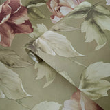 CB90005 Floral brass gold metallic pink large peony flowers botanical blooms Wallpaper
