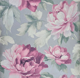 CB90009 Floral silver metallic pink large peony flowers focal botanical blooms Wallpaper
